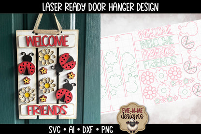 Welcome Friends Ladybug Pallet Sign Door Hanger | Laser Cut SVG