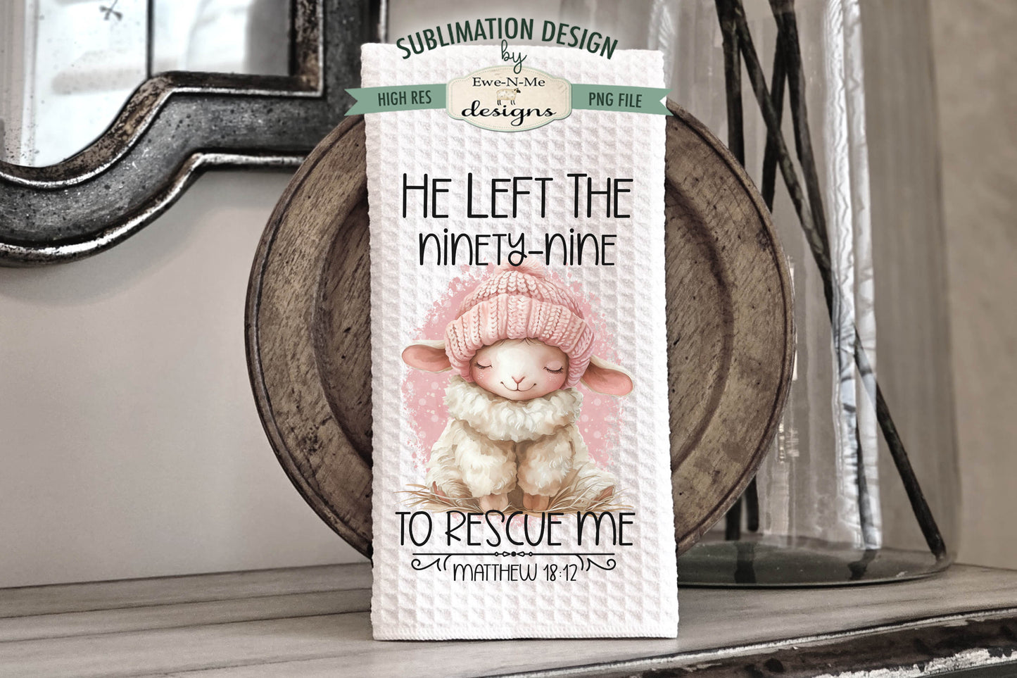 Faith Based Sheep (pink) - Kitchen Towel Sublimation Designs