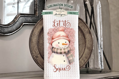 Pink Snowman with Knit Hats - Kitchen Towel Sublimation Designs