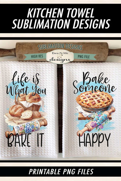 Floral Rolling Pins Bread and Pie - Kitchen Towel Sublimation Designs
