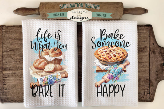 Floral Rolling Pins Bread and Pie - Kitchen Towel Sublimation Designs