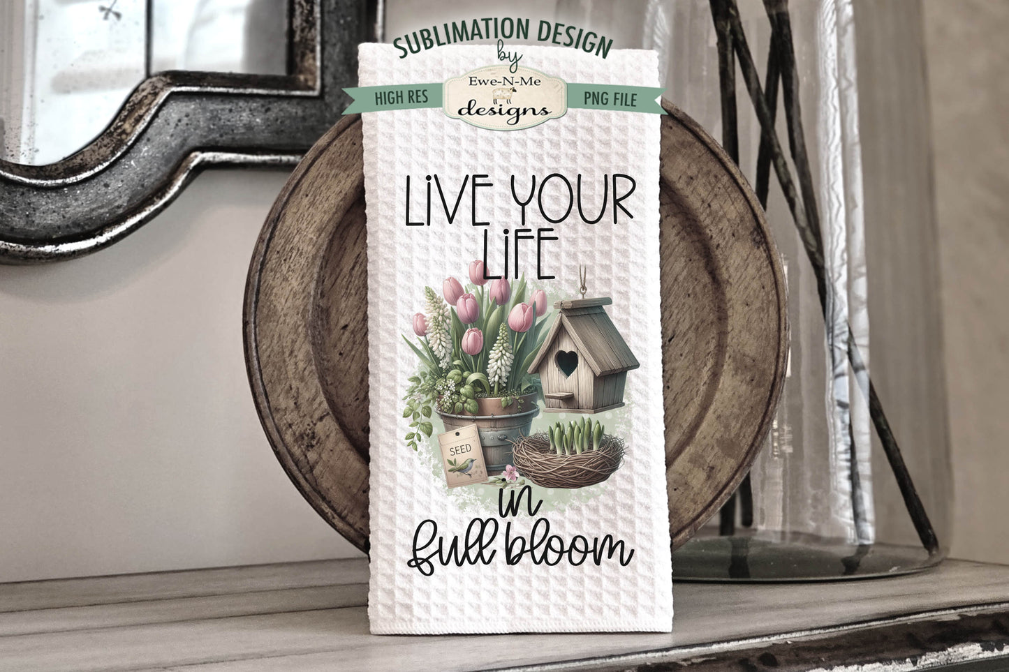 Spring Flowers and Bird Houses - Bundle of 5 - Kitchen Towel Sublimation Designs