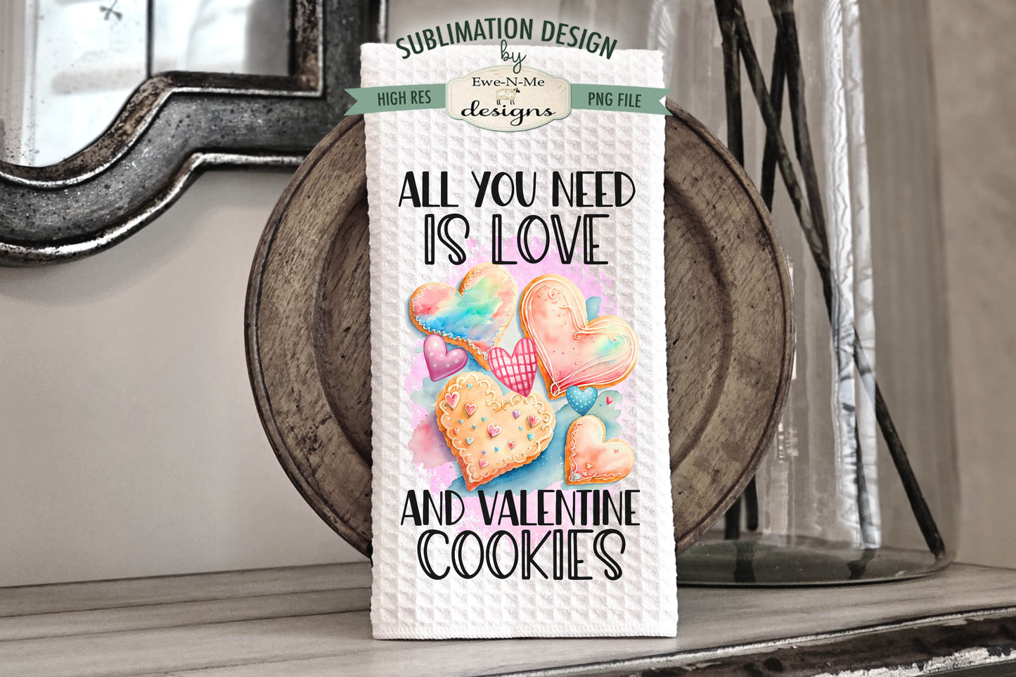 Valentine Heart Cookies - Kitchen Towel Sublimation Designs