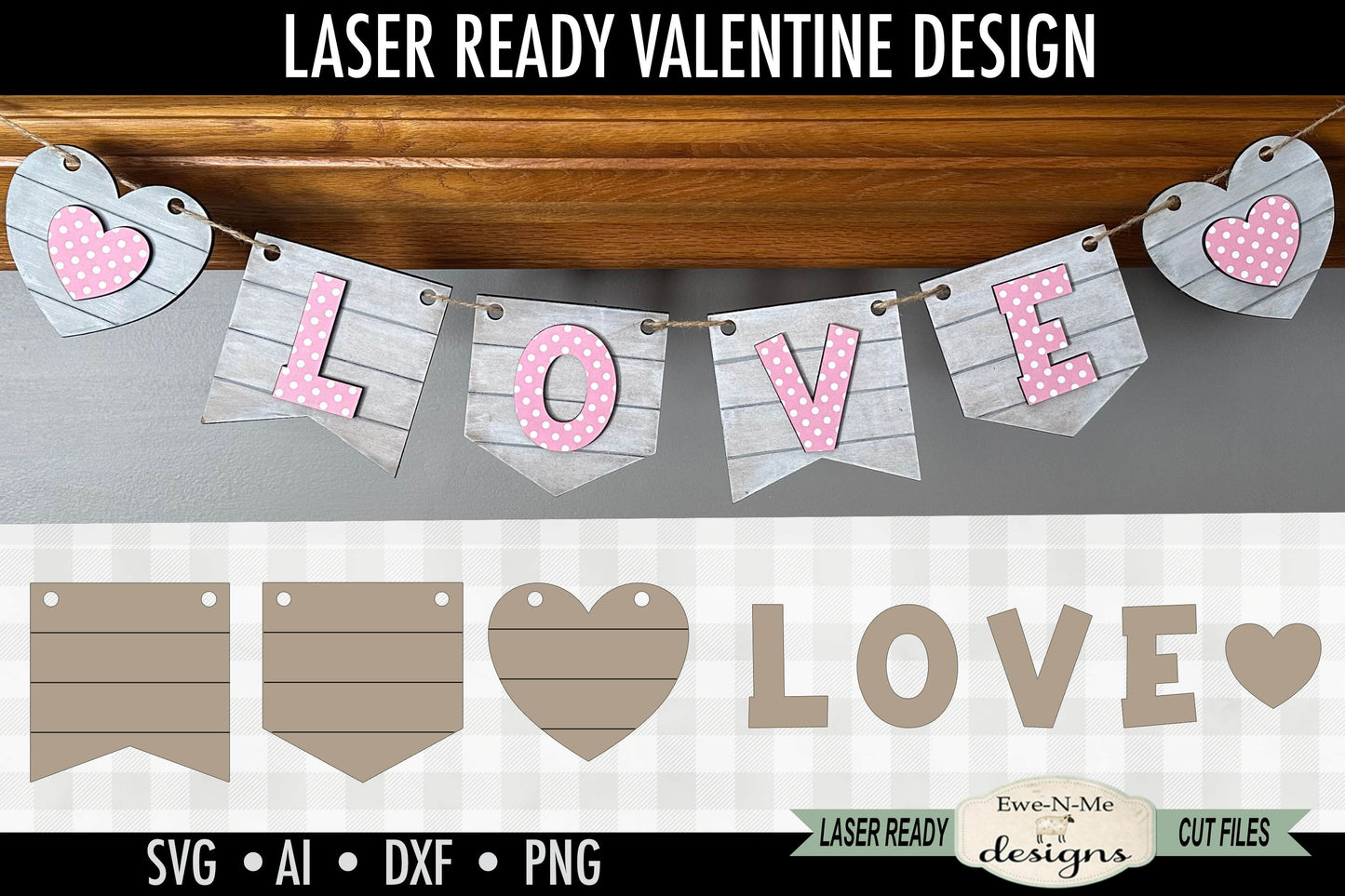 Love Banner with Hearts Valentine - Laser Cut SVG