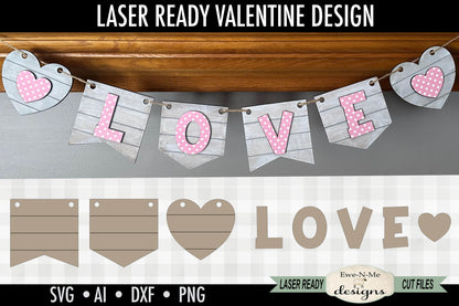 Love Banner with Hearts Valentine - Laser Cut SVG