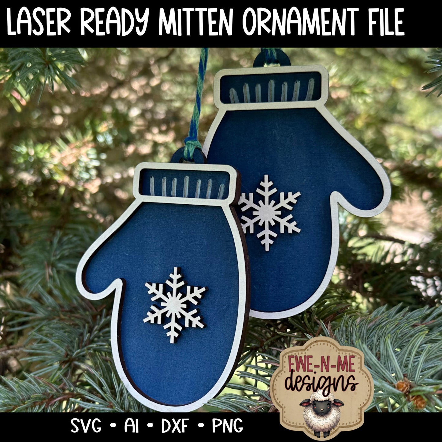 Snowflake Mittens Ornament  - Laser Cut SVG