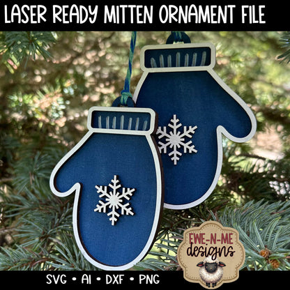 Snowflake Mittens Ornament  - Laser Cut SVG
