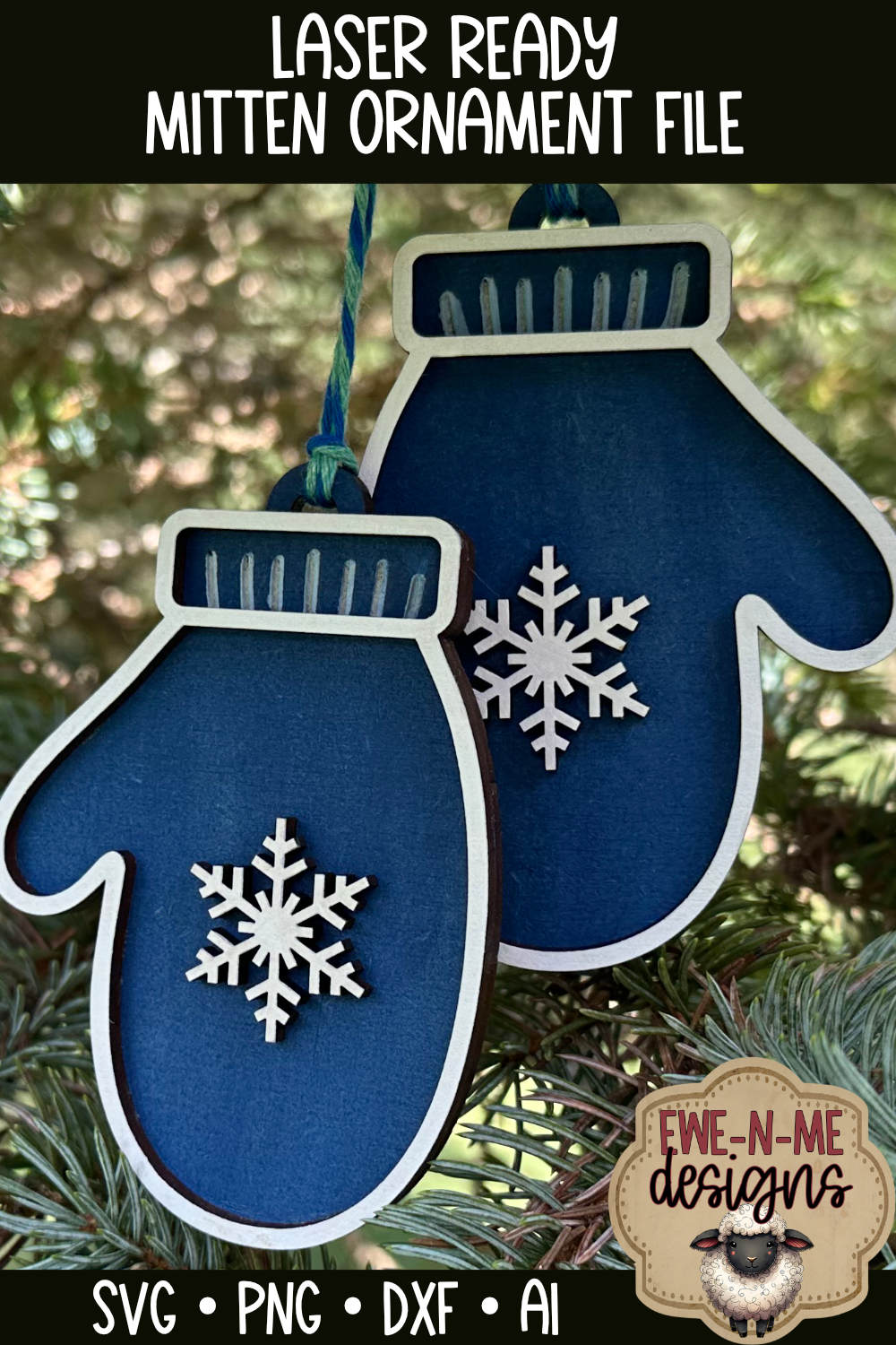 Snowflake Mittens Ornament  - Laser Cut SVG