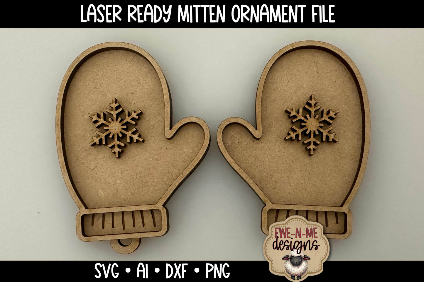 Snowflake Mittens Ornament  - Laser Cut SVG