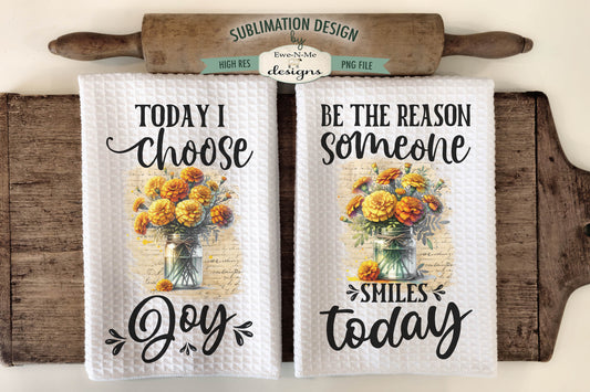 Flowers In Jars Marigolds - Kitchen Towel Sublimation Designs