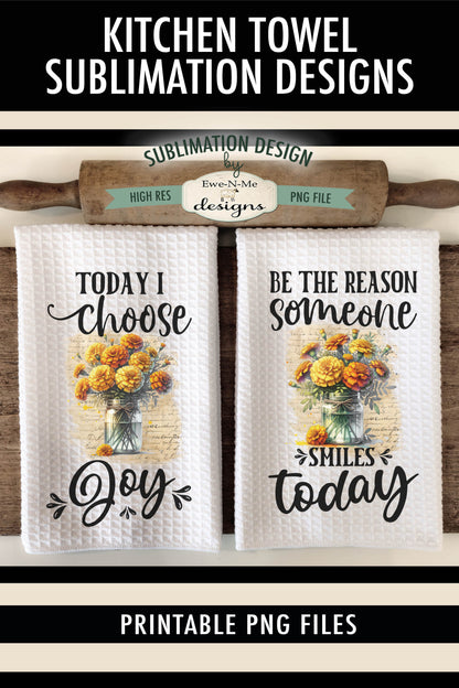 Flowers In Jars Marigolds - Kitchen Towel Sublimation Designs