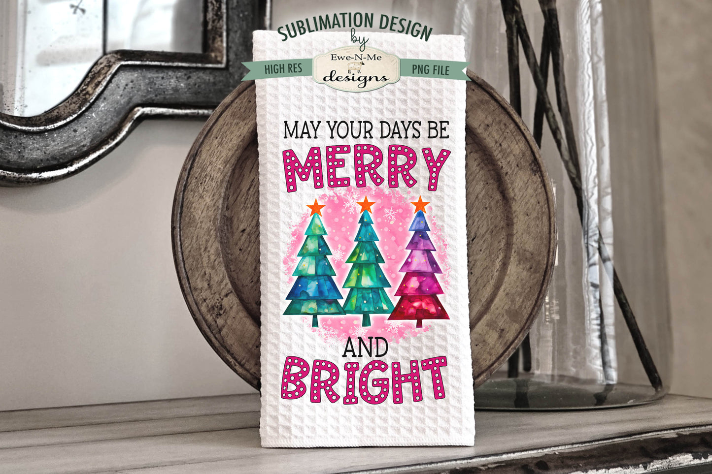 Bright Colored Christmas Trees - Kitchen Towel Sublimation Designs