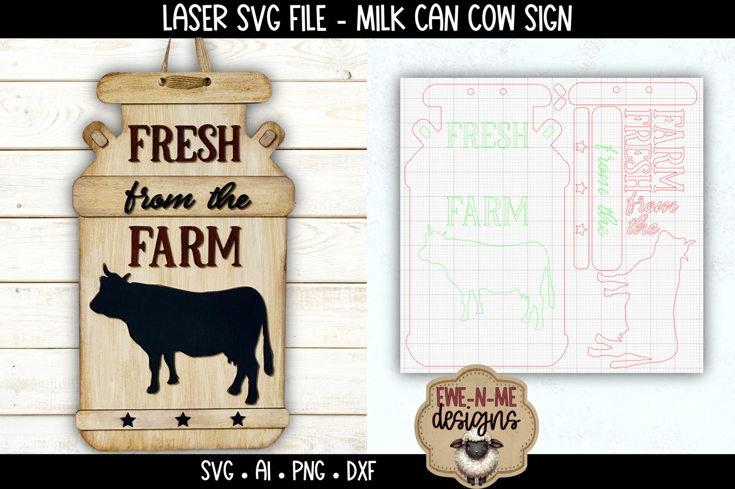 Milk Can Cow Door Hanger Sign | Laser Cut SVG File