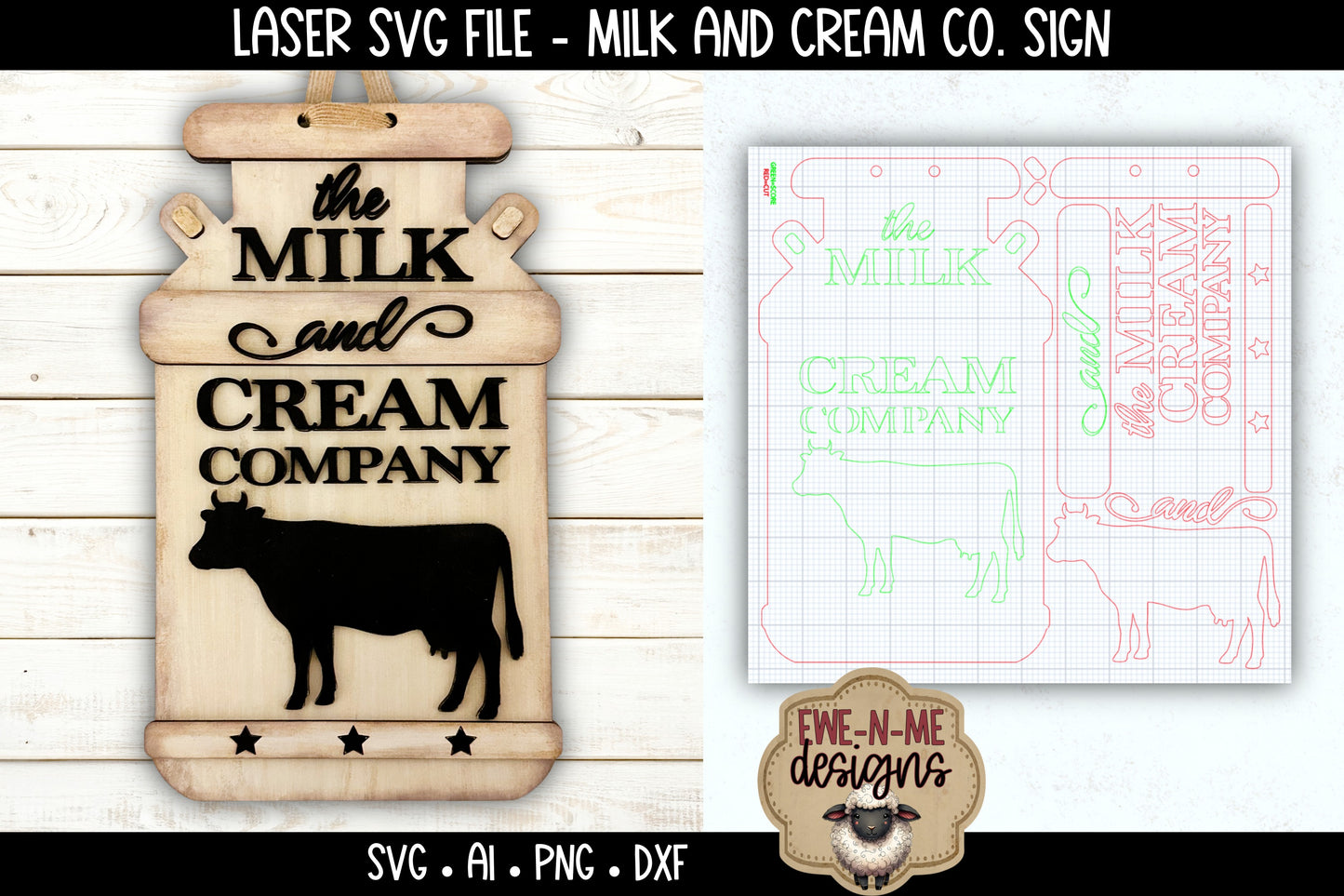 Milk and Cream Compant Door Hanger Sign | Laser Cut SVG File