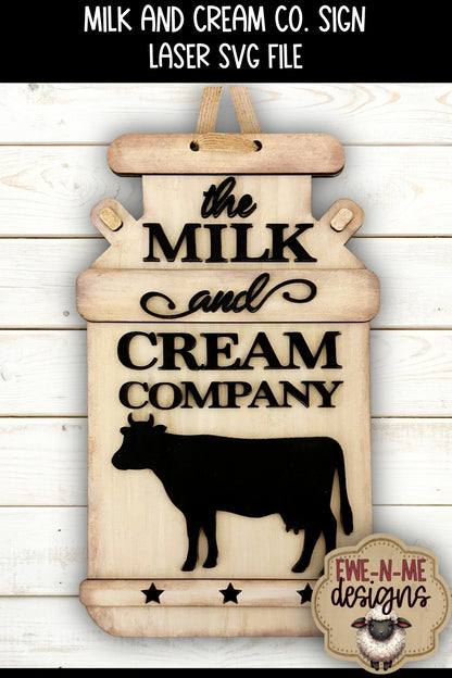 Milk and Cream Compant Door Hanger Sign | Laser Cut SVG File