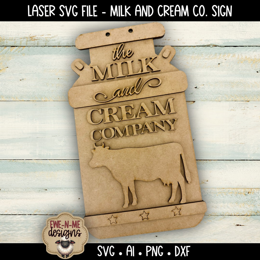 Milk and Cream Compant Door Hanger Sign | Laser Cut SVG File