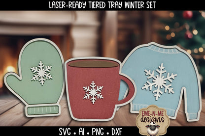 Winter Tiered Tray Six Designs SVG Set - Laser Cut SVG