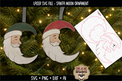 Crescent Moon Santa Ornament | Laser Cut SVG Files