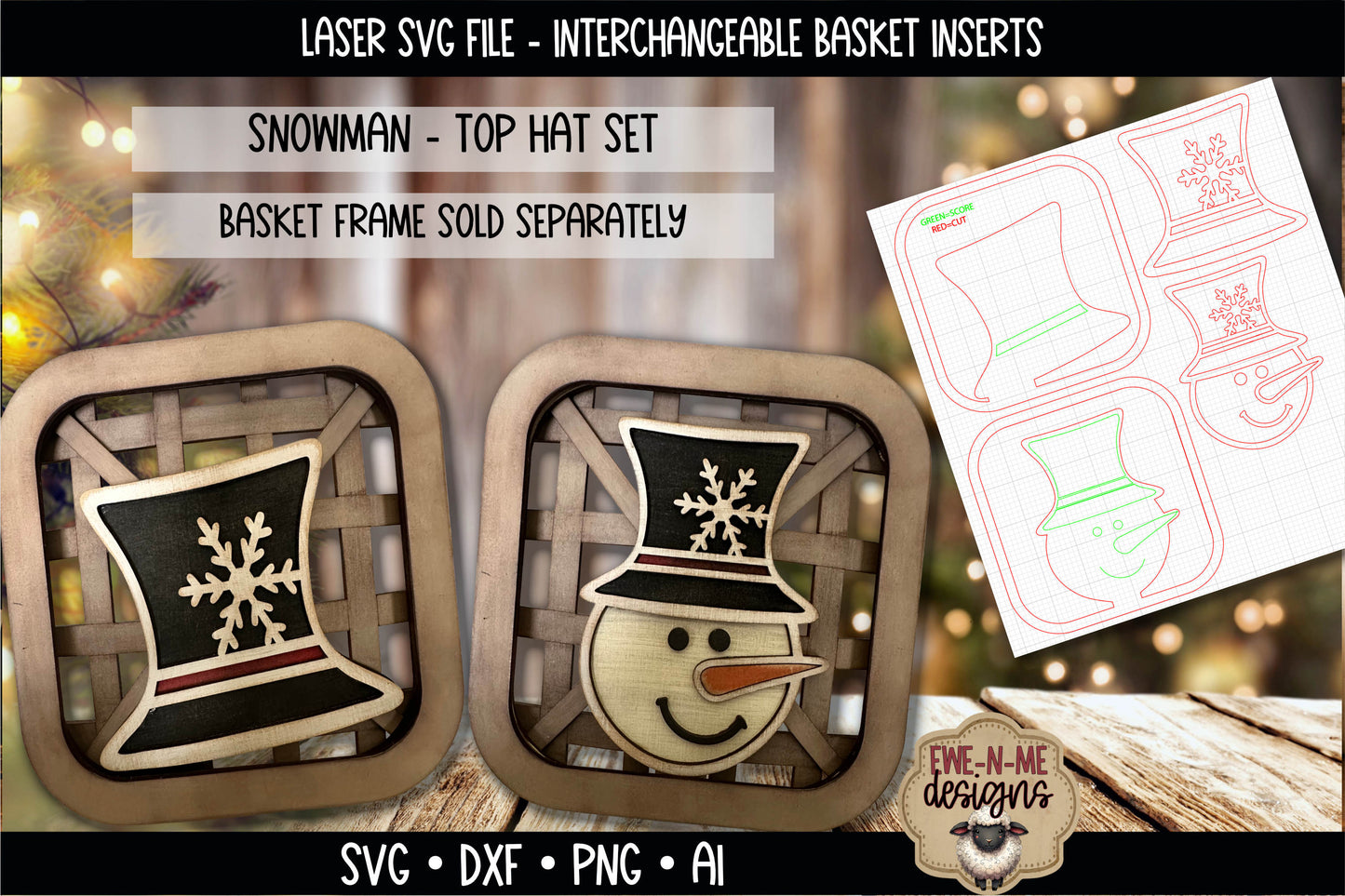 Interchangeable Tobacco Basket Inserts - Snowman and Top Hat | Laser Cut SVG File