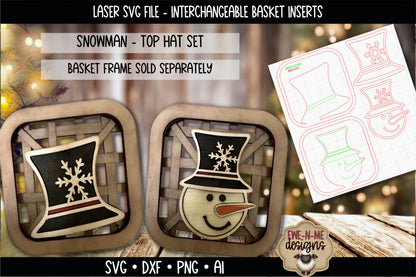 Interchangeable Tobacco Basket Inserts - Snowman and Top Hat | Laser Cut SVG File