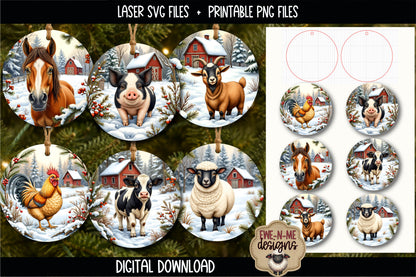 Farm Animal Ornament Bundle | Laser Cut SVG File + Printable PNG Files with Bonus Sticker File