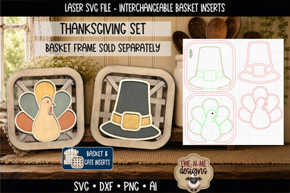 Interchangeable Tobacco Basket Inserts - Pilgrim Hat and Turkey | Laser Cut SVG Files