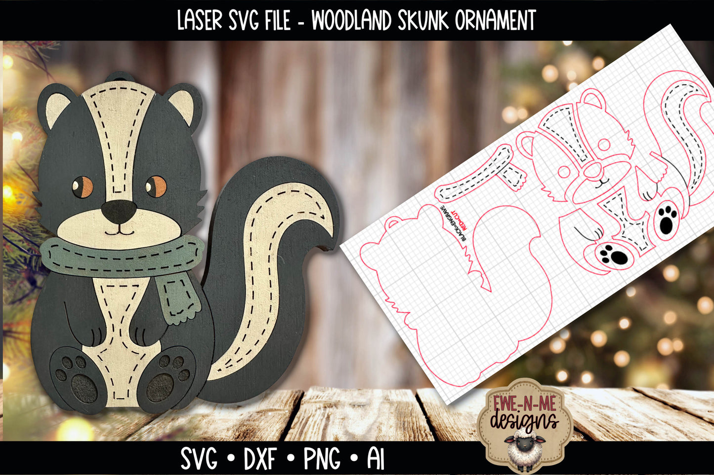 Woodland Skunk Ornament | Laser Cut SVG File