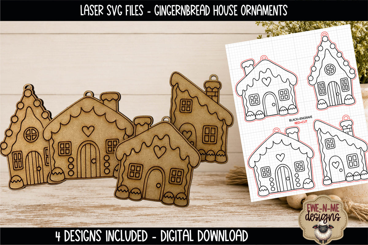 Gingerbread House Ornaments | 4 Laser Cut SVG Files