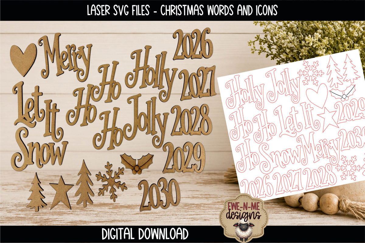 Christmas Words and Icons Bundle | Laser Cut SVG Files