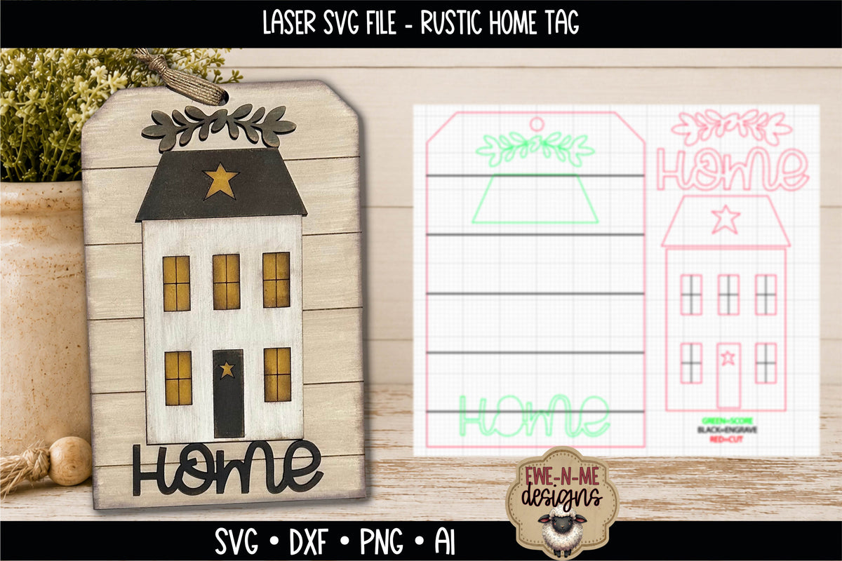 Primitive Home Saltbox House Tag Sign | Laser Cut SVG File