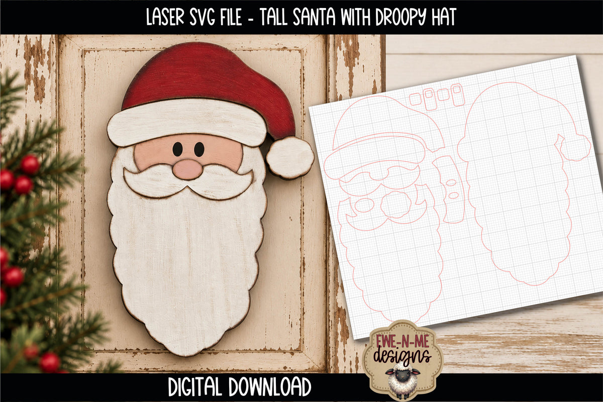 Tall Santa Face - Long Beard | Laser Cut SVG File