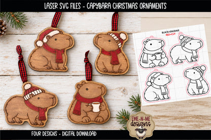 Capybara Christmas Ornaments | 4 Laser Cut SVG Files