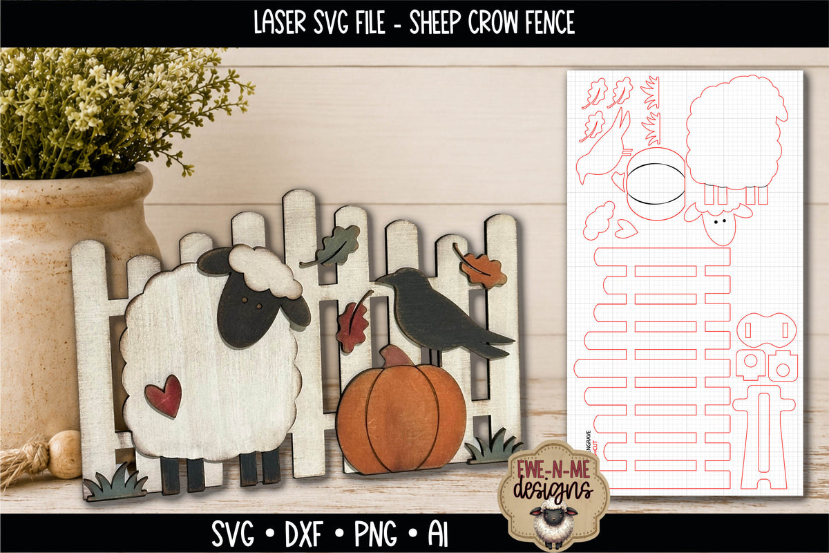 Fall Pumpkin, Crow and Sheep Fence | Laser Cut SVG File