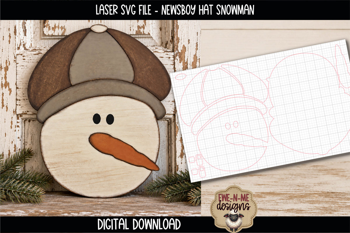 Newsboy Hat Snowman Face | Laser Cut SVG File