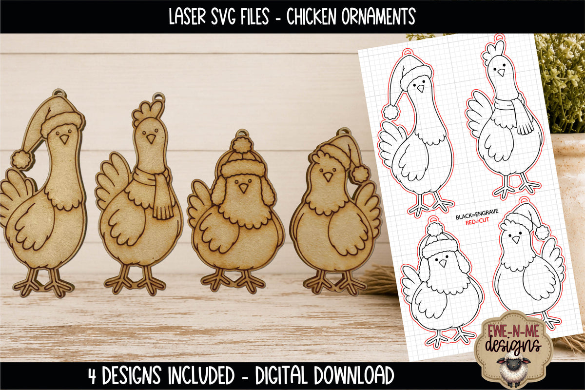 Christmas Chicken Ornaments | 4 Laser Cut SVG Files