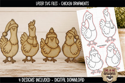 Christmas Chicken Ornaments | 4 Laser Cut SVG Files