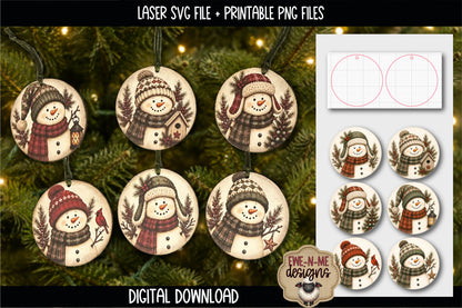 Snowman Ornament Bundle | Laser Cut SVG File + Printable PNG Files with Bonus Sticker Files