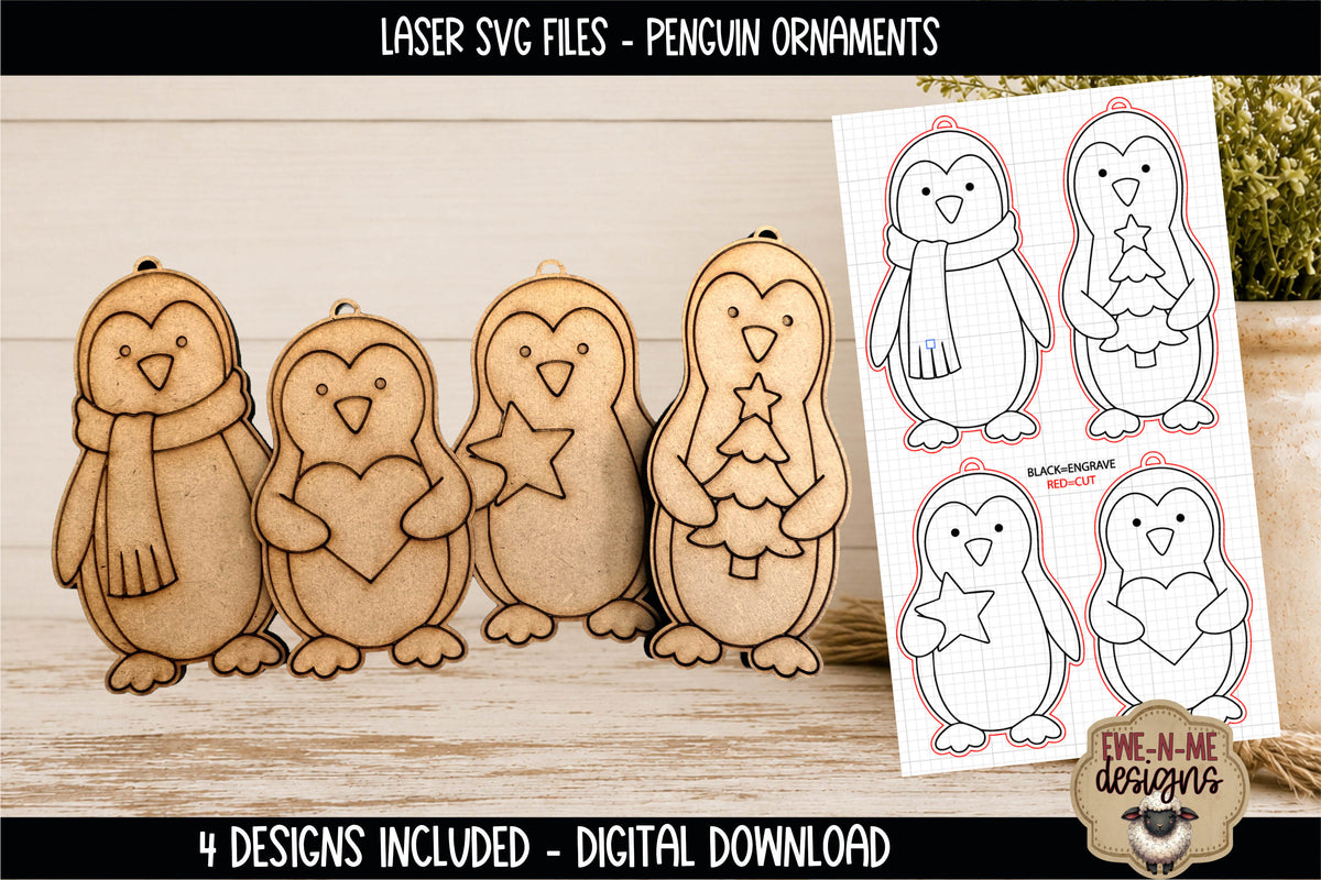 Penguin Ornaments | 4 Laser Cut SVG Files