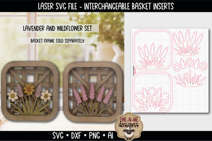Interchangeable Tobacco Basket Inserts - Lavender and Wildflowers | Laser Cut SVG File