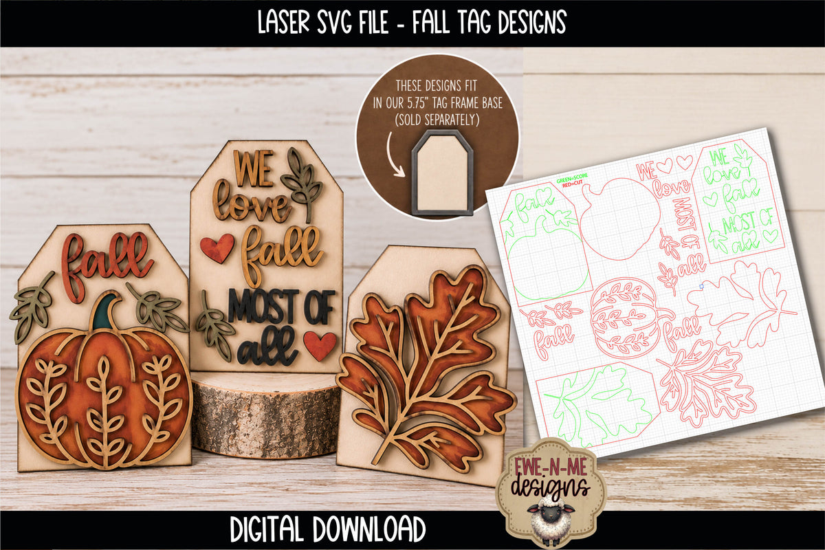 Fall Tag SVG Bundle For Interchangeable Tag Frame | Laser Cut SVG Files
