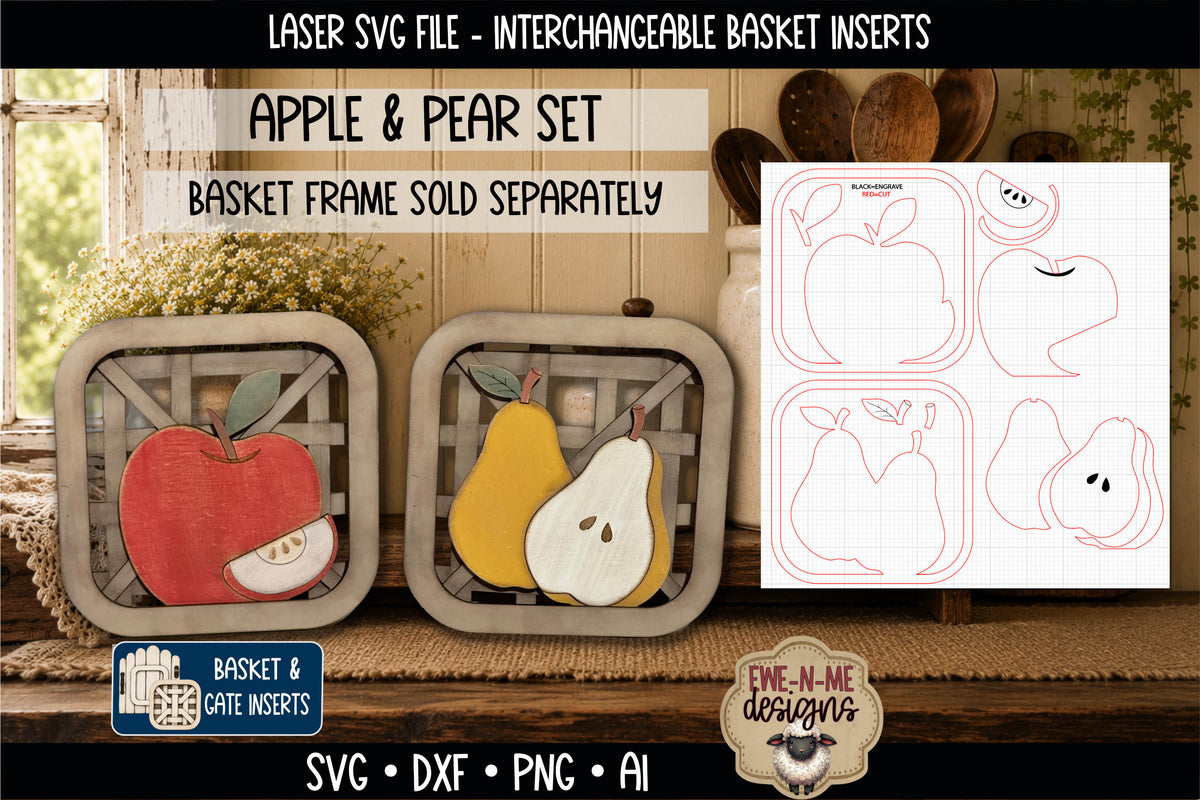 Interchangeable Tobacco Basket Inserts - Apple and Pear | Laser Cut SVG Files