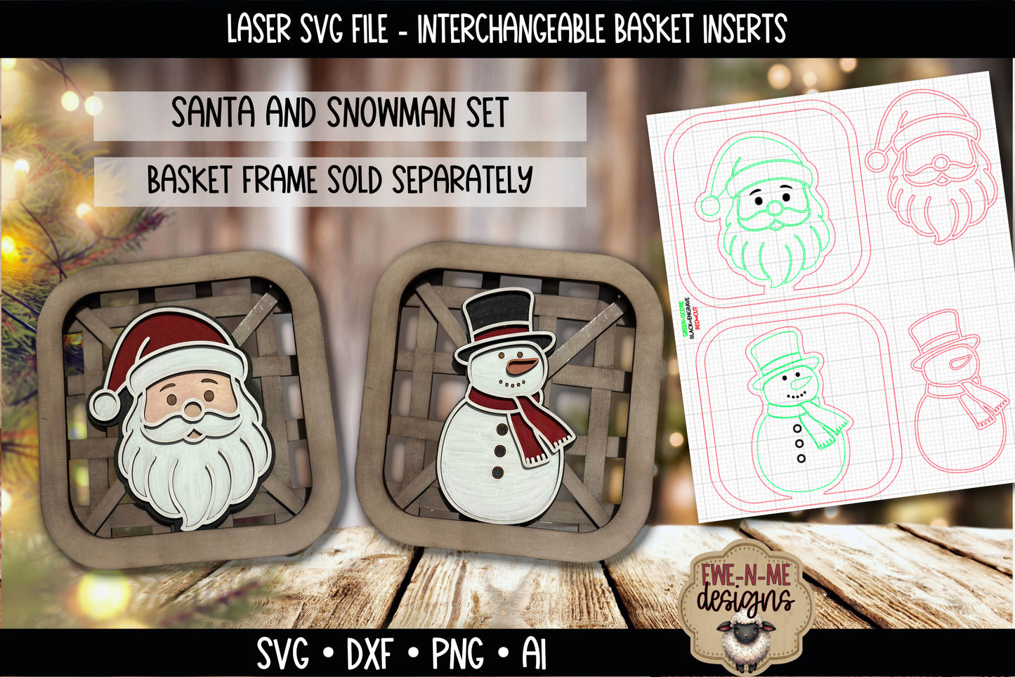 Interchangeable Tobacco Basket Inserts - Santa and Snowman | Laser Cut SVG File