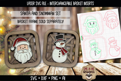 Interchangeable Tobacco Basket Inserts - Santa and Snowman | Laser Cut SVG File