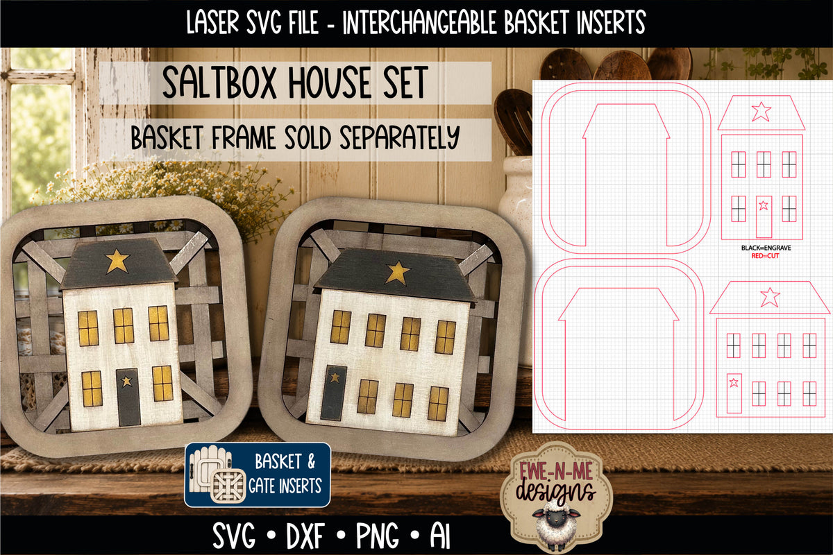 Interchangeable Tobacco Basket Inserts - Primitive Saltbox Houses | Laser Cut SVG Files