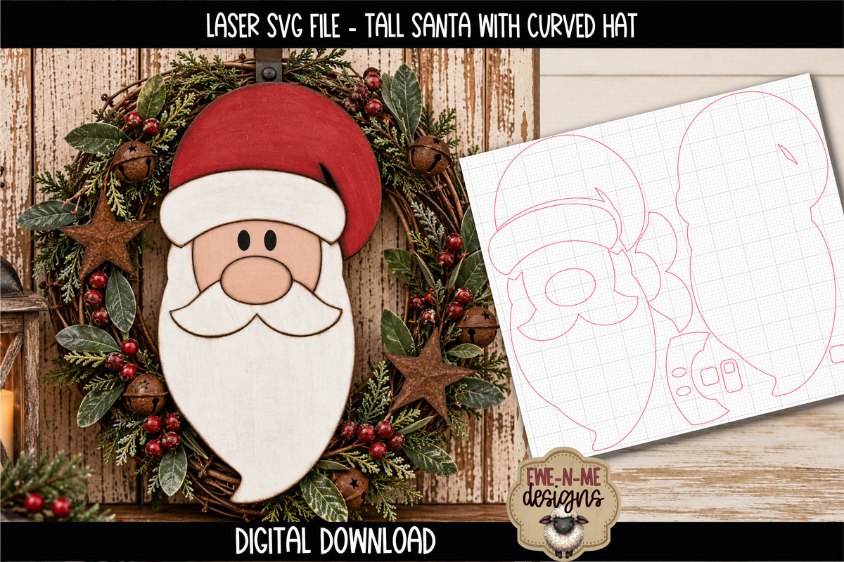 Tall Santa Face - Curved Hat | Laser Cut SVG File