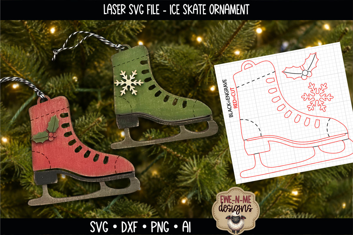 Vintage Ice Skate Ornament | Laser Cut SVG File