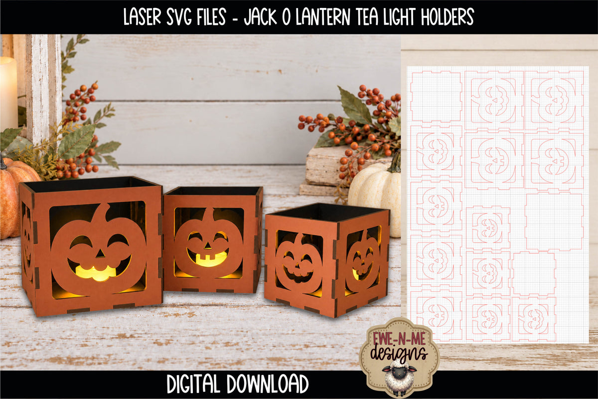 Halloween Jack O Lantern Tealight Holder - 3 Sizes | Laser Cut SVG Files