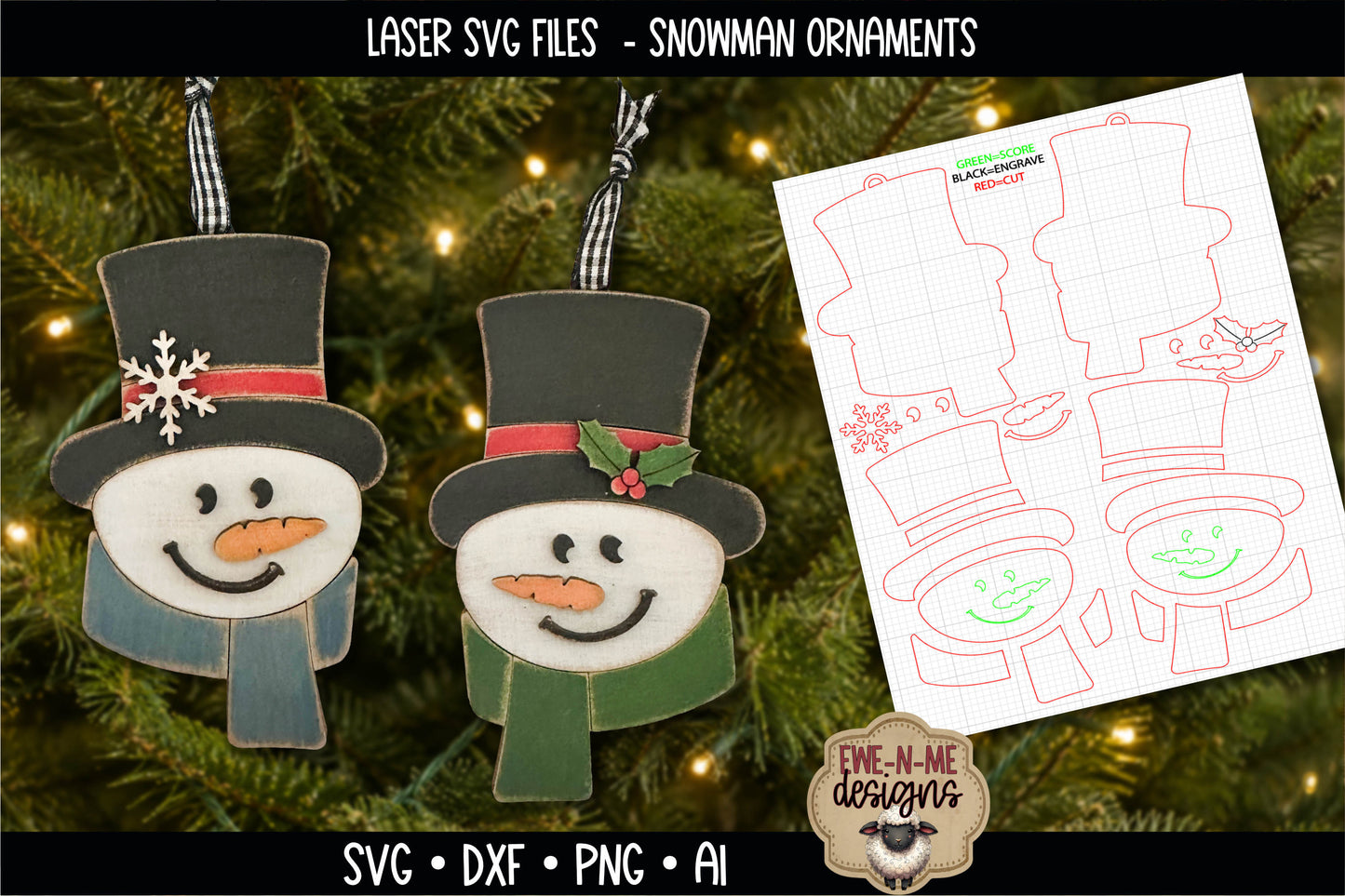 Snowman Duo Ornaments | Laser Cut SVG Files