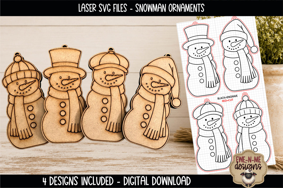 Snowman Ornaments | 4 Laser Cut SVG Files