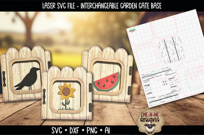 Interchangeable Garden Gate Frame with 3 Slide-In Designs | Laser Cut SVG File